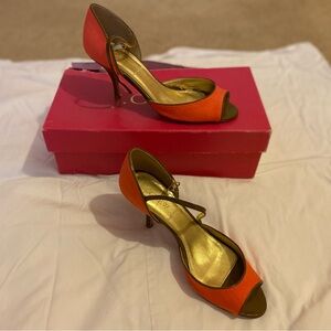 Jcrew Factory heels, coral peep toe, size 7, box included, only worn in house